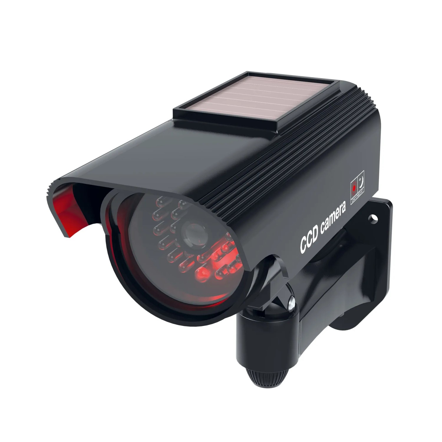 2er-Pack schwarze Basi Solar Kamera Attrappe mit blinkender LED für die Videoüberwachung.